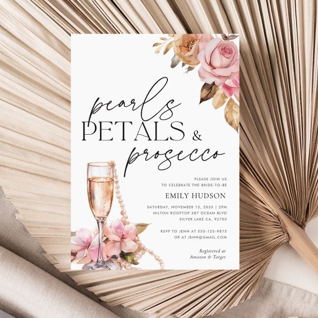 Invitation Perles Pétales et Prosecco Fête des mariées Floral (Créateur téléchargé)