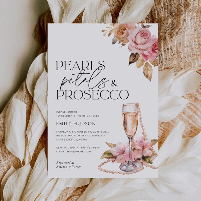 Invitation Perles Pétales et Prosecco Fête des mariées Floral (Créateur téléchargé)
