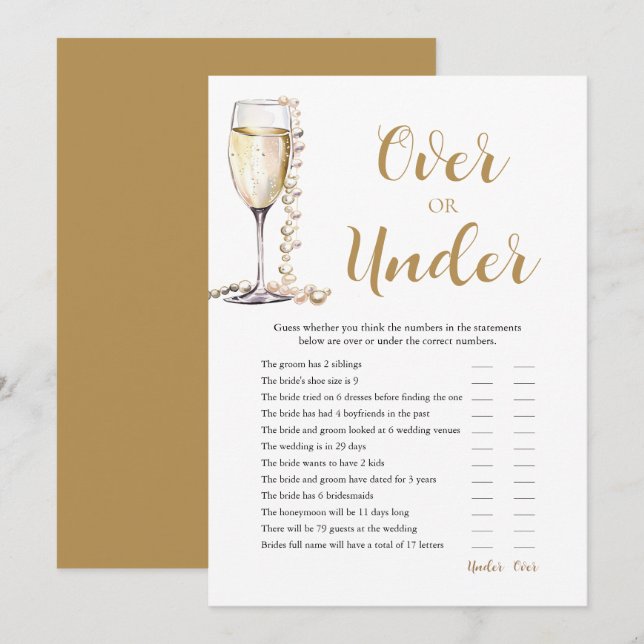 Invitation Perles & Prosecco Au-Dessus ou Au-Dessous Jeu de B (Devant / Derrière)