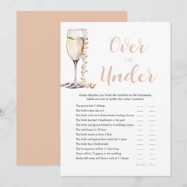 Invitation Perles & Prosecco Au-Dessus ou Au-Dessous Jeu de B (Devant / Derrière)