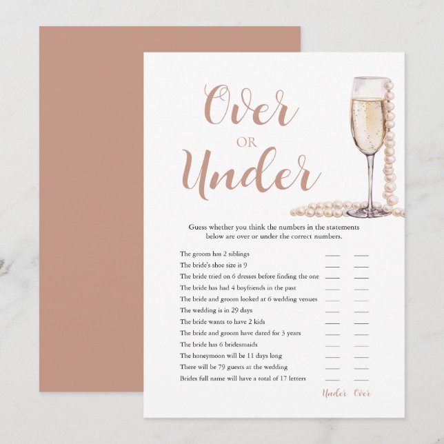 Invitation Perles & Prosecco Au-Dessus ou Au-Dessous Jeu de B (Devant / Derrière)
