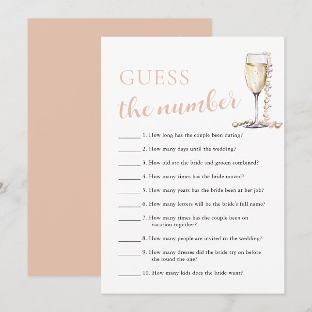 Invitation Perles & Prosecco Devinez le Nombre Jeu de Mariage (Devant / Derrière)