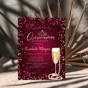 Invitation Perles Prosecco Diamonds Bourgogne Quinceañera