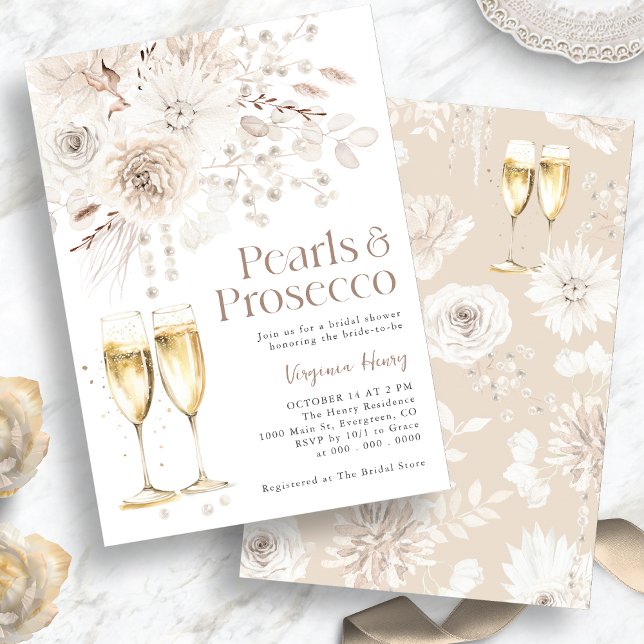 Invitation Perles Prosecco Élégant Mariage (Pearls Prosecco Elegant Bridal Invitation
)