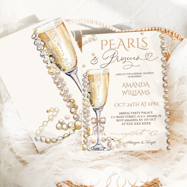 Invitation Perles & Prosecco Fête des mariées élégante (Créateur téléchargé)