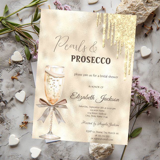 Invitation Perles Prosecco Nœud Paillettes Gouttes  (Créateur téléchargé)
