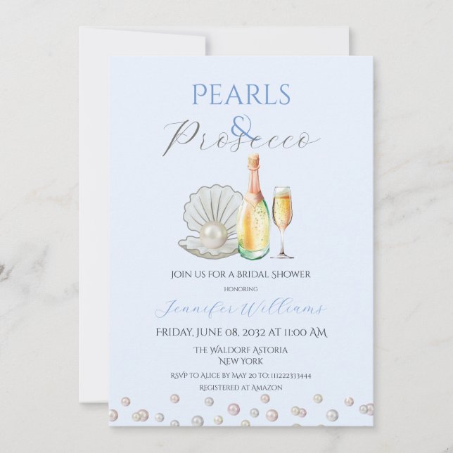 Invitation Perles Prosecco Pearlcore Fête des mariées bleue (Devant)