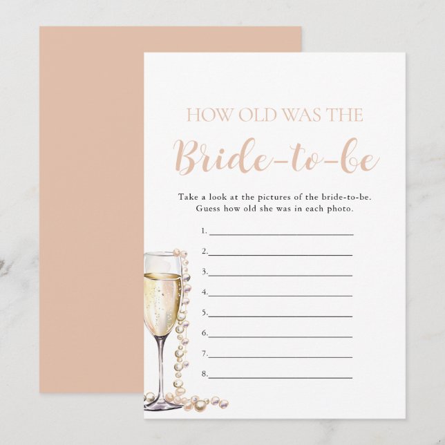 Invitation Perles & Prosecco Quel âge avait la future mariée  (Devant / Derrière)