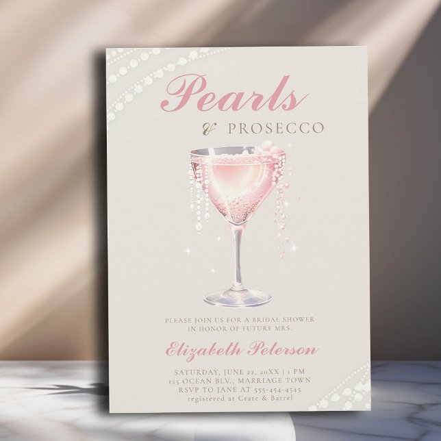 Invitation Perles Prosecco rose Bubbly Fête des mariées ivoir (pearls and prosecco bridal shower invitation pink bubbly ivory gold calligraphy elegant classic )