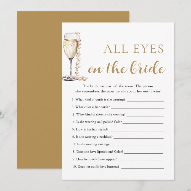 Invitation Perles & Prosecco Tous les Regards Sur la Mariée J (Devant / Derrière)