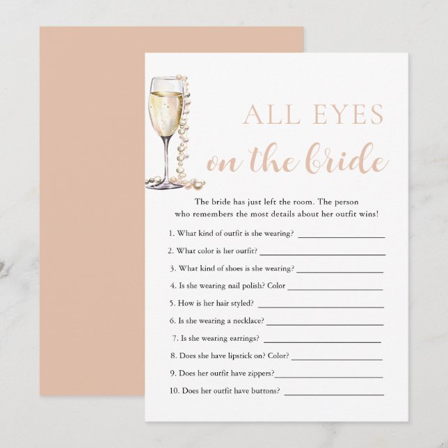 Invitation Perles & Prosecco Tous les Regards Sur la Mariée J (Devant / Derrière)