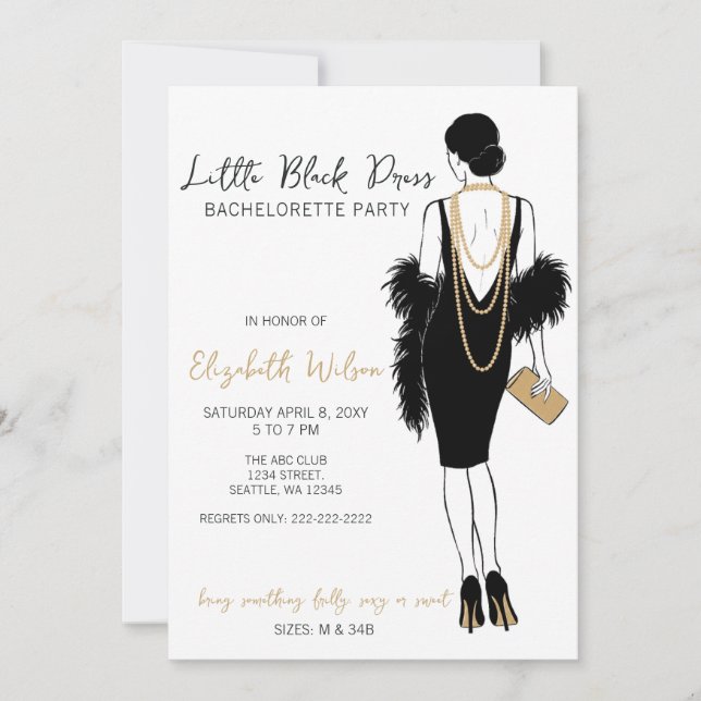 Invitation Perles Robe Noire Talons Hauts Enterrement de Vie  (Devant)