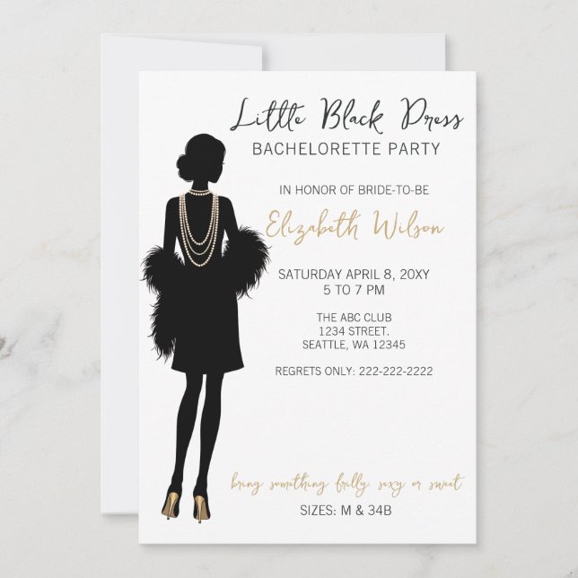 Invitation Perles Robe noire Talons hauts Enterrement de vie  (Devant)