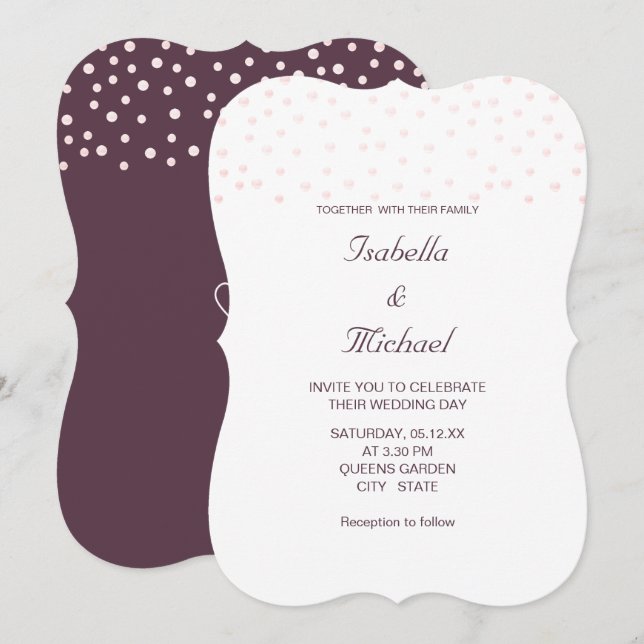 Invitation Perles Rose Gold sur Cassis & Mariage Blanc (Devant / Derrière)