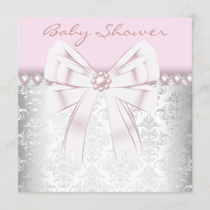 Invitation Perles roses Baby Shower Damassé rose