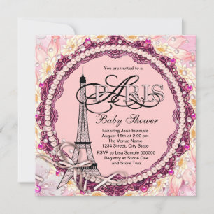 Invitation Perles roses Baby shower Paris rose