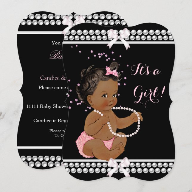 Invitation Perles roses bébé fille mignonne Shower ethnique n (Devant / Derrière)