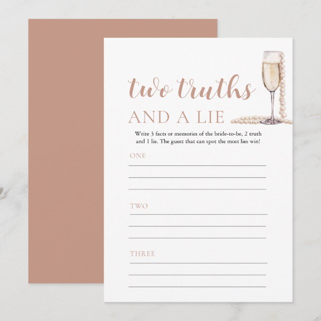 Invitation Perles roses et prosecco Deux vérités et un menson (Devant / Derrière)