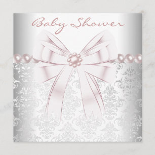 Invitation Perles roses Pink Damask Baby Girl Douche