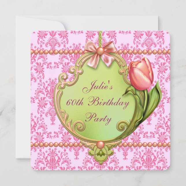 Invitation Perles Tulipes rose Damas femmes N'importe quel no (Devant)