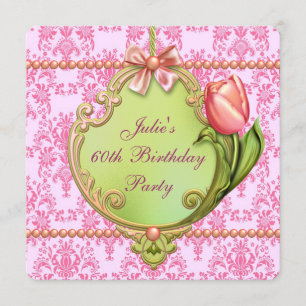 Invitation Perles Tulipes Rose Damassé Femme Tout Nombre