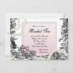 Invitation Perles Vintage et Thé de Mariage Rose