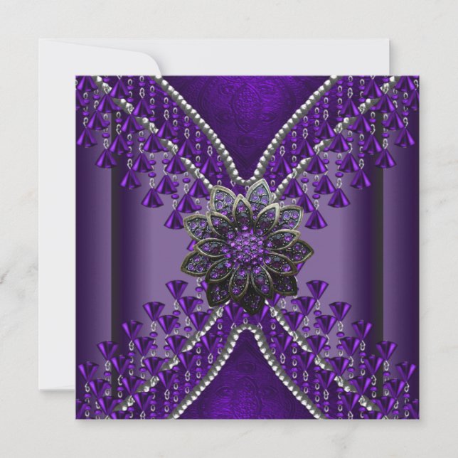 Invitation Perles violettes pour fête d'anniversaire (Devant)