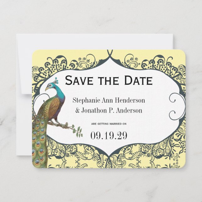 Invitation Perroquet Amour Navy et Moutarde Enregistrer la Da (Devant)