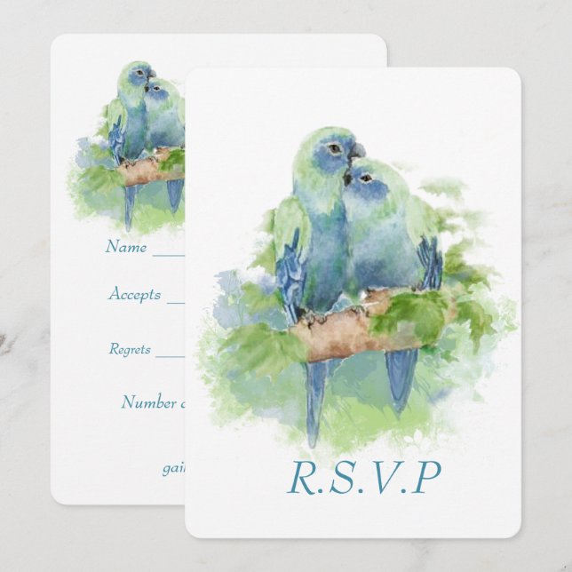 Invitation Perroquet bleu aquarelle Oiseau tropical Mariage   (Devant / Derrière)