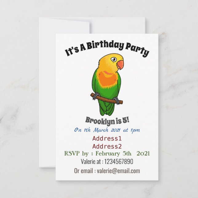 Invitation Perroquet de caricature mignon lovebird (Devant)