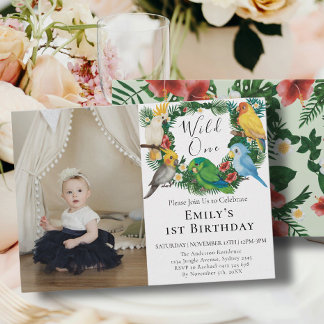 Invitation Perroquets exotiques tropicaux Sauvages Un 1er ann