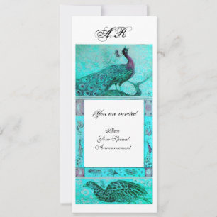 Invitation PERRUCHES AMOUR MARIAGE MONOGRAMME bleu blanc