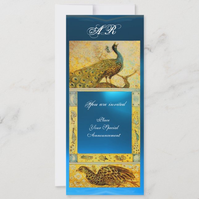 Invitation PERRUCHES AMOUR MARIAGE MONOGRAMME brun bleu jaune (Devant)