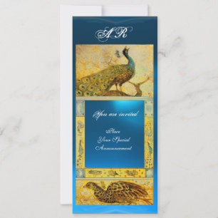 Invitation PERRUCHES AMOUR MARIAGE MONOGRAMME brun bleu jaune