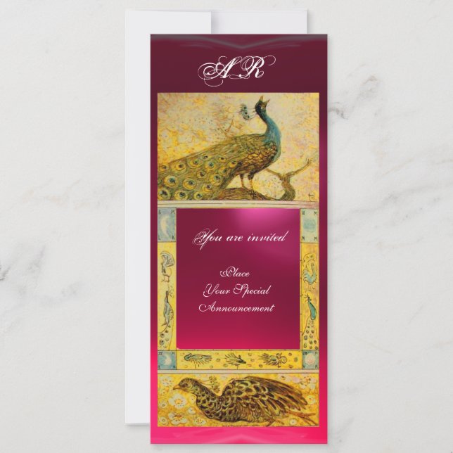 Invitation PERRUCHES AMOUR MARIAGE MONOGRAMME marron rose jau (Devant)