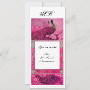 Invitation PERRUCHES AMOUR MARIAGE MONOGRAMME rose fuchsia bl