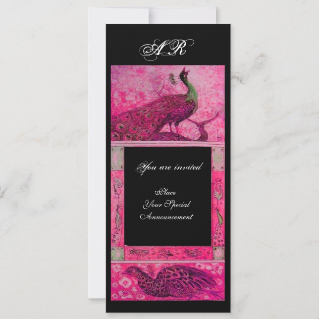 Invitation PERRUCHES AMOUR MARIAGE MONOGRAMME rose fuchsia no (Devant)