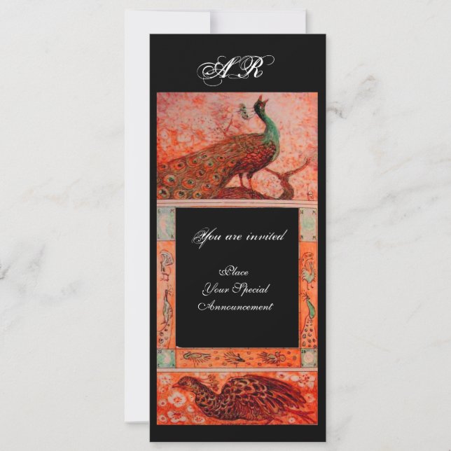 Invitation PERRUCHES AMOUR MARIAGE MONOGRAMME rouge noir oran (Devant)