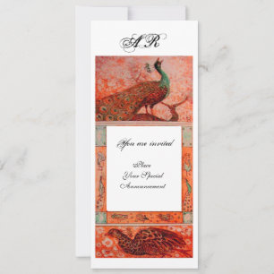 Invitation PERRUCHES AMOUR MARIAGE MONOGRAMME rouge orange b