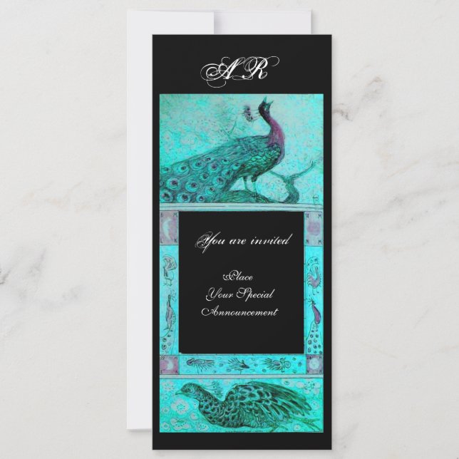 Invitation PERRUCHES MONOGRAM amour mariage bleu noir (Devant)