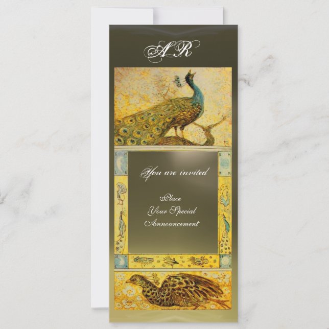 Invitation PERRUCHES MONOGRAM amour mariage brun gris jaune (Devant)