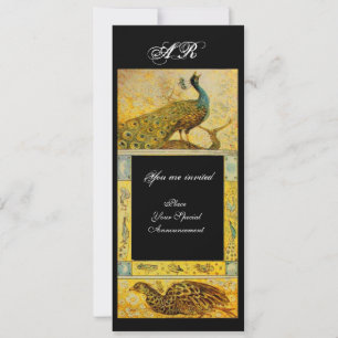 Invitation PERRUCHES MONOGRAMME AMOUR MARIAGE marron jaune no
