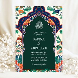 Invitation Perse Inlay Floral Emerald Vert Mariage musulman