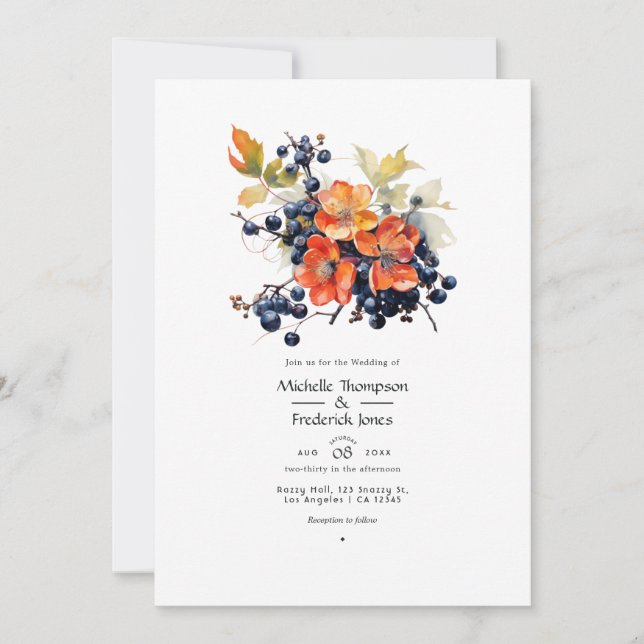 Invitation Persimmon et Mariage floral de la marine (Devant)