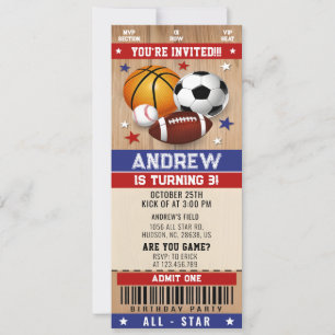 Invitation Personal All Stars Sports Billet Anniversaire