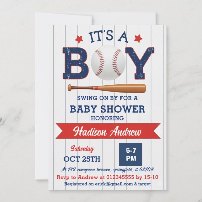 Invitation Personal Baseball Baby Shower Allstar Rookie (Devant)