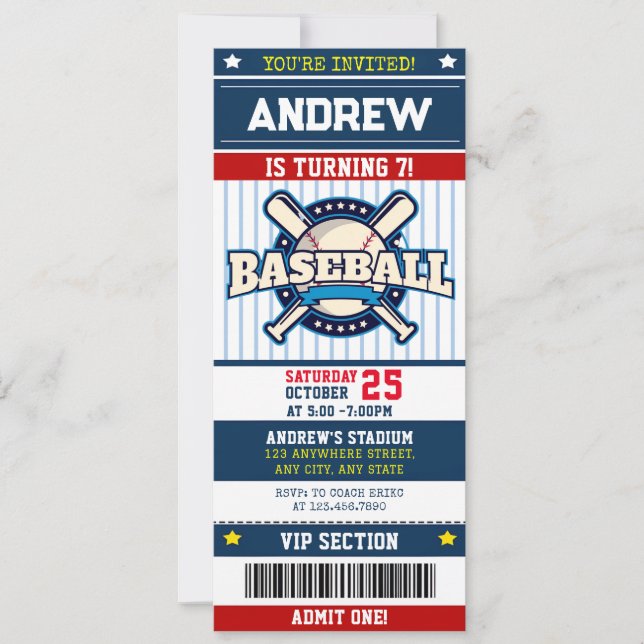 Invitation Personal Baseball Sports moderne style de billet (Devant)