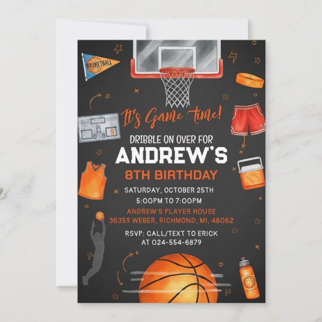 Invitation Personal Basketball Birthday for boy (Devant)