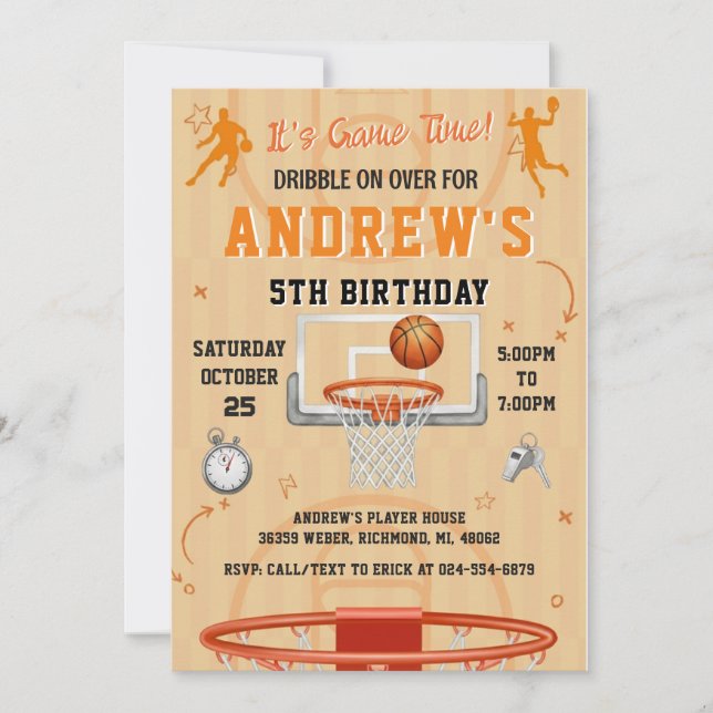 Invitation Personal Basketball Birthday with Photo (Devant)