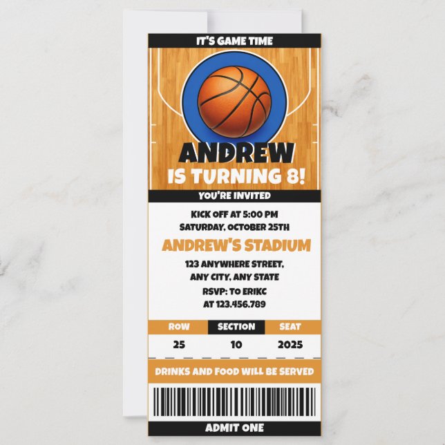 Invitation Personal Basketball Fan's Birthday Ticket (Devant)